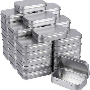 Metal Rectangular Empty Hinged Tins - Pack of 40 Silver Mini Portable Box Small